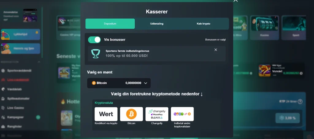 Vave Casino betalingsmetoder med Bitcoin, Wert og kryptodeposit i kassesectionen
